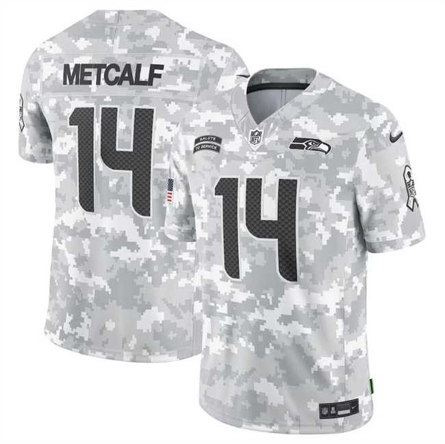 Men%27s Seattle Seahawks #14 DK Metcalf 2024 Arctic Camo Salute To Service Limited Stitched Jersey Dyin